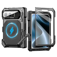 Buy Heavy-Duty Magnetic Case with Built-In PET Screen Protector, Hidden Hinge Kickstand & 18FT Drop Defense - VAUX at Caseles-iPhone Ultra, Black