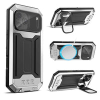 Buy iPhone Heavy Duty Metal Case with 360° Full Body Protection, Sliding Camera Cover, Built-in Screen Protector, Shockproof & Dustproof Armor Phone Cover - Warren at Caseles-iPhone 17 Pro Max, Silver