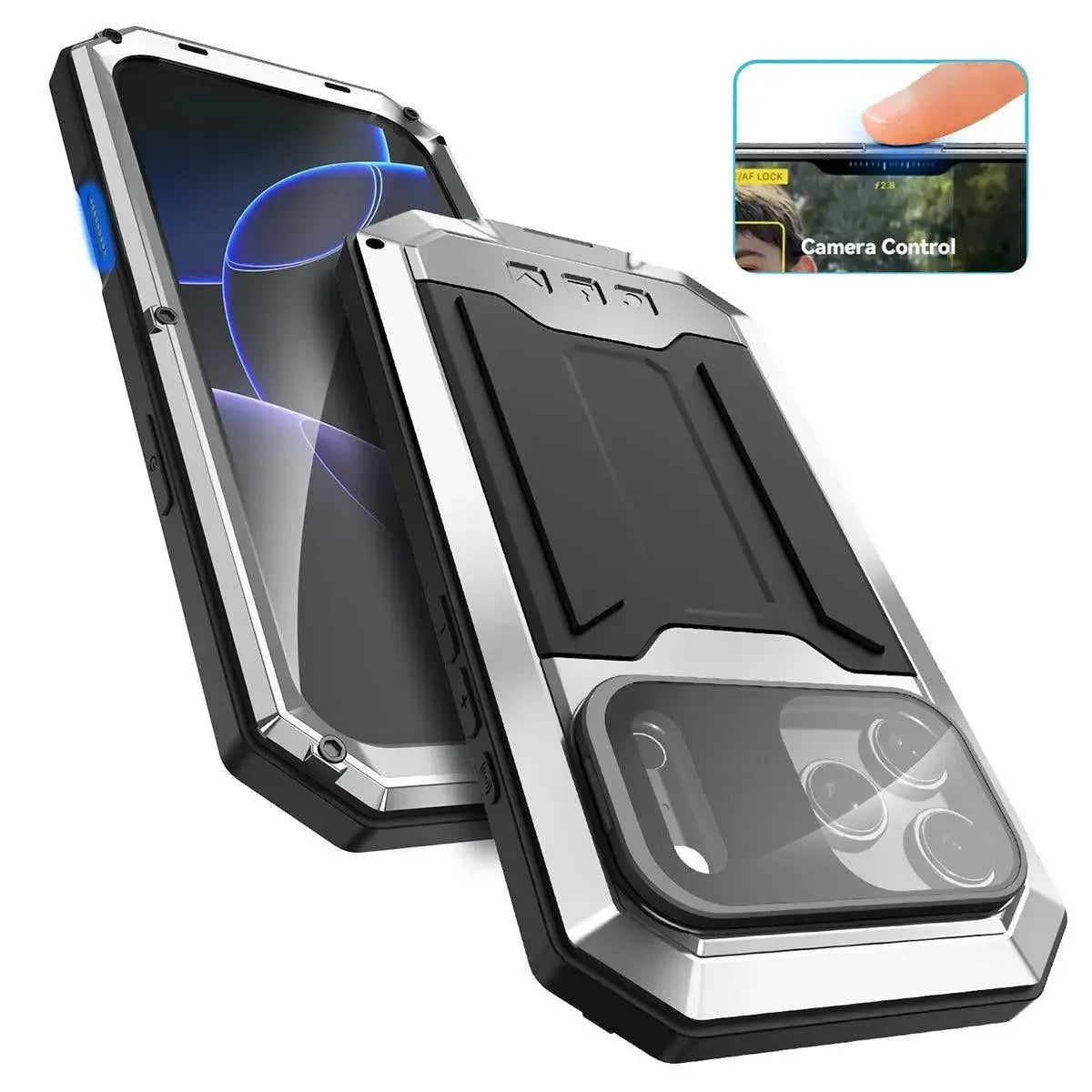 Buy iPhone Heavy Duty Metal Case with 360° Full Body Protection, Sliding Camera Cover, Built-in Screen Protector, Shockproof & Dustproof Armor Phone Cover - Warren at Caseles-iPhone 17 Pro Max, Black