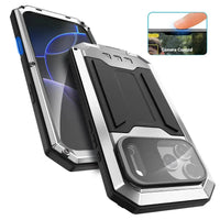 Buy iPhone Heavy Duty Metal Case with 360° Full Body Protection, Sliding Camera Cover, Built-in Screen Protector, Shockproof & Dustproof Armor Phone Cover - Warren at Caseles-iPhone 17 Pro Max, Black
