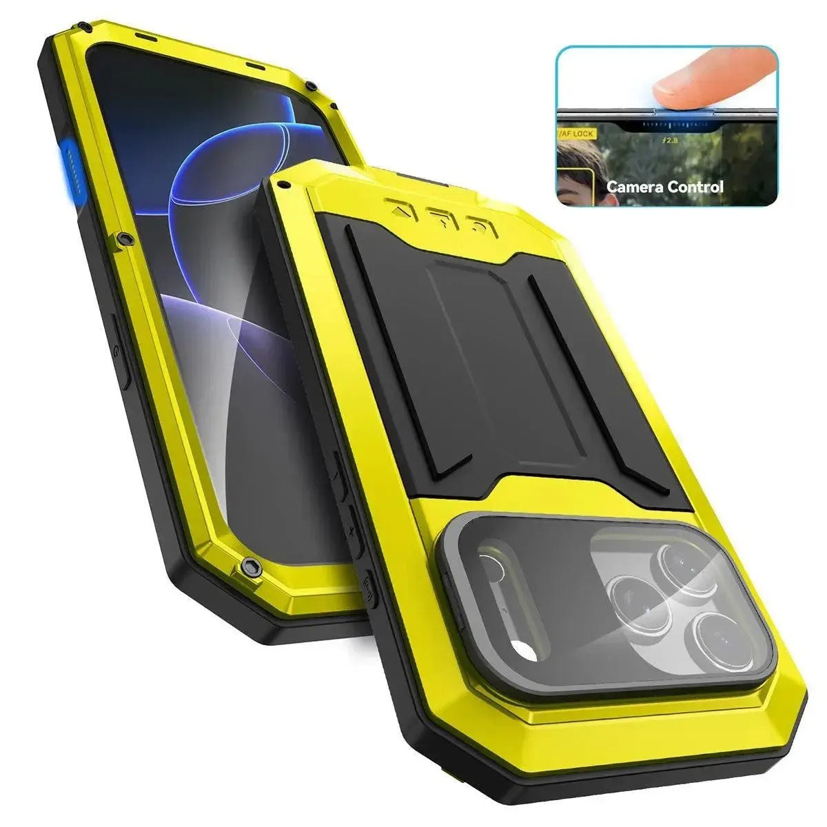 Buy iPhone Heavy Duty Metal Case with 360° Full Body Protection, Sliding Camera Cover, Built-in Screen Protector, Shockproof & Dustproof Armor Phone Cover - Warren at Caseles-iPhone 17 Pro Max, Black