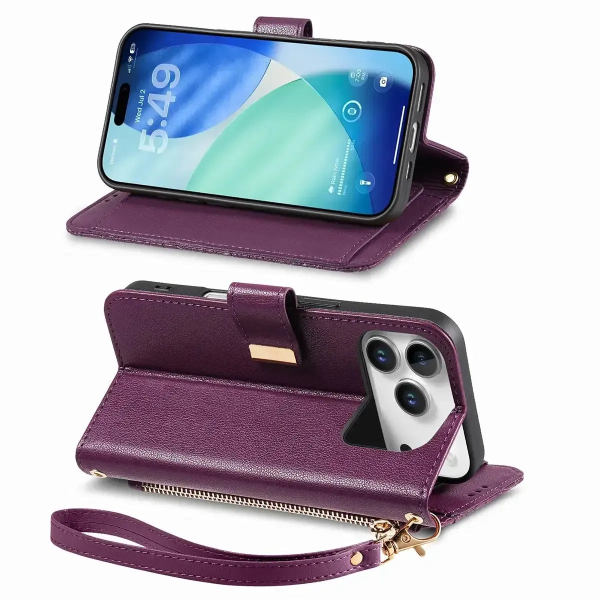 Buy PU Leather Wallet iPhone 17 Case with Card Slots, Wrist Strap, Stand, and Full Shockproof Protection, Willow at Caseles-iPhone 17 Pro Max, White