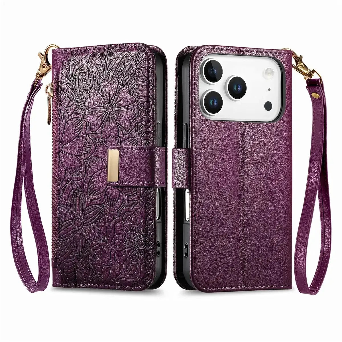 Buy PU Leather Wallet iPhone 17 Case with Card Slots, Wrist Strap, Stand, and Full Shockproof Protection, Willow at Caseles-iPhone 17 Pro Max, White