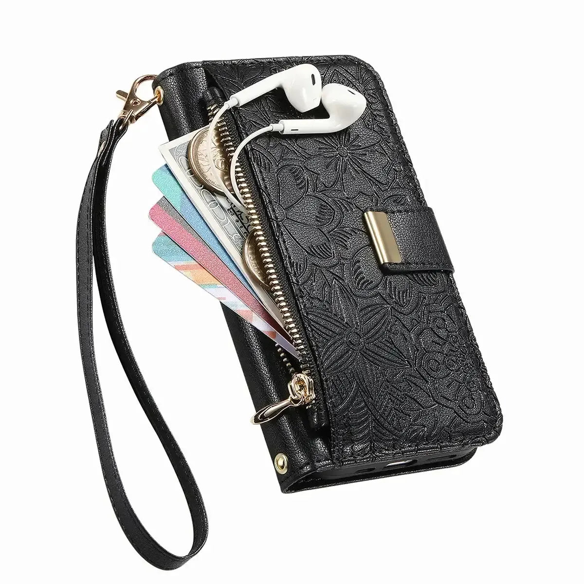 Buy PU Leather Wallet iPhone 17 Case with Card Slots, Wrist Strap, Stand, and Full Shockproof Protection, Willow at Caseles-iPhone 17 Pro Max, White