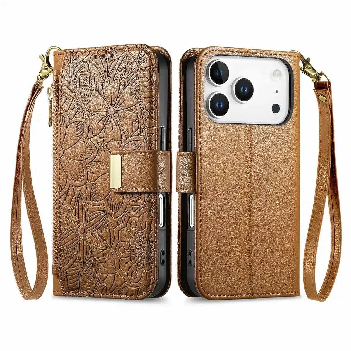 Buy PU Leather Wallet iPhone 17 Case with Card Slots, Wrist Strap, Stand, and Full Shockproof Protection, Willow at Caseles-iPhone 17 Pro Max, White