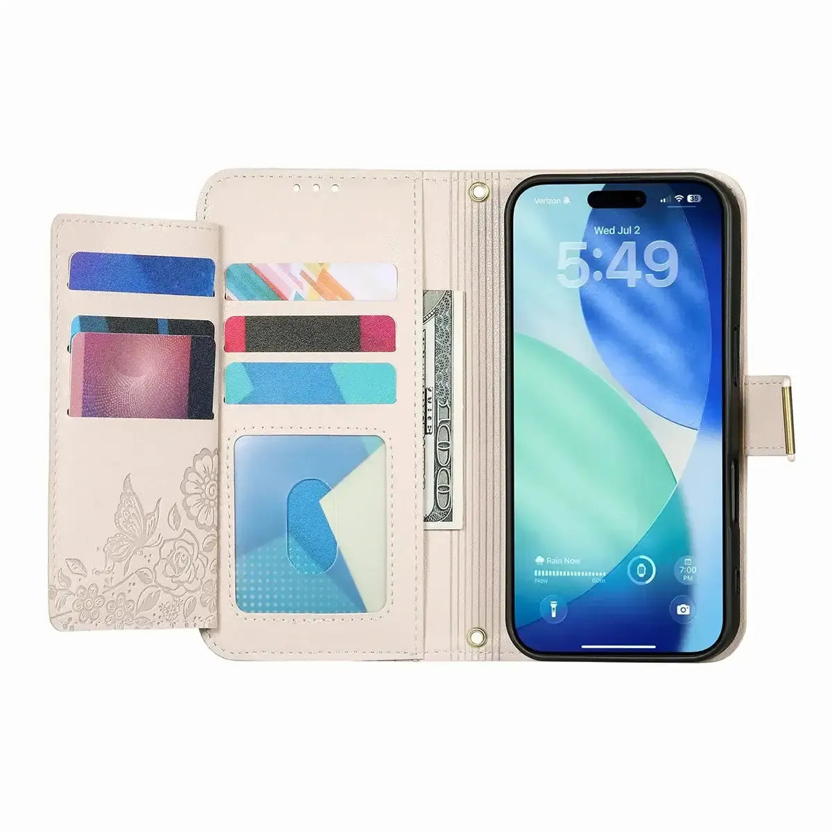 Buy PU Leather Wallet iPhone 17 Case with Card Slots, Wrist Strap, Stand, and Full Shockproof Protection, Willow at Caseles-iPhone 17 Pro Max, White