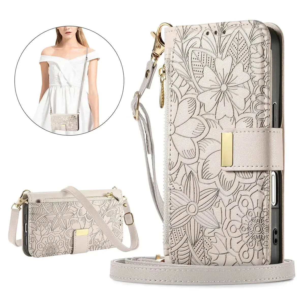 Buy PU Leather Wallet iPhone 17 Case with Card Slots, Wrist Strap, Stand, and Full Shockproof Protection, Willow at Caseles-iPhone 17 Pro Max, White
