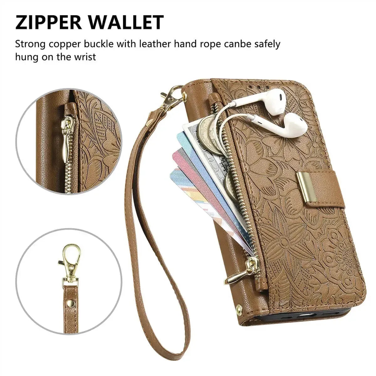 Buy PU Leather Wallet iPhone 17 Case with Card Slots, Wrist Strap, Stand, and Full Shockproof Protection, Willow at Caseles-iPhone 17 Pro Max, White