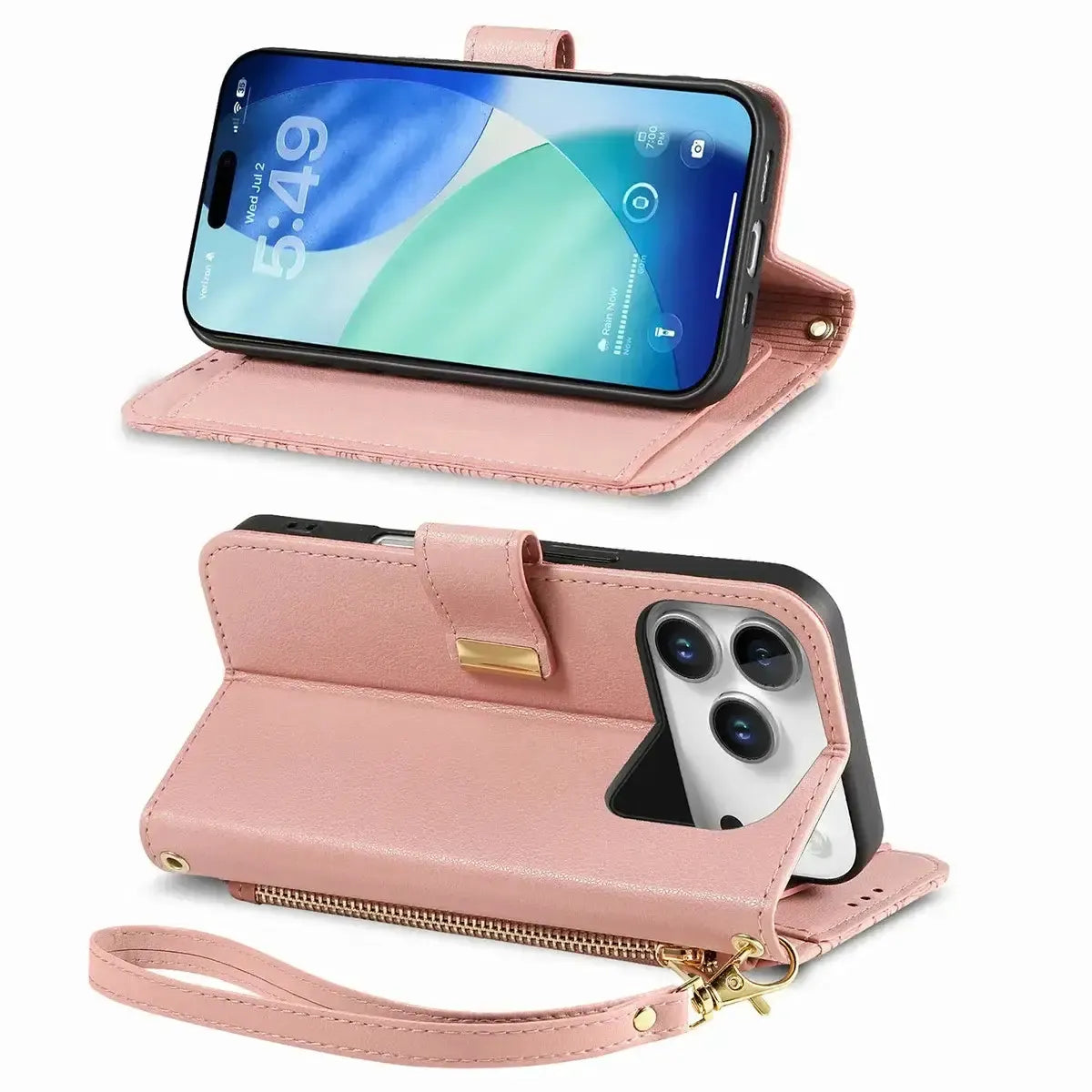 Buy PU Leather Wallet iPhone 17 Case with Card Slots, Wrist Strap, Stand, and Full Shockproof Protection, Willow at Caseles-iPhone 17 Pro Max, White