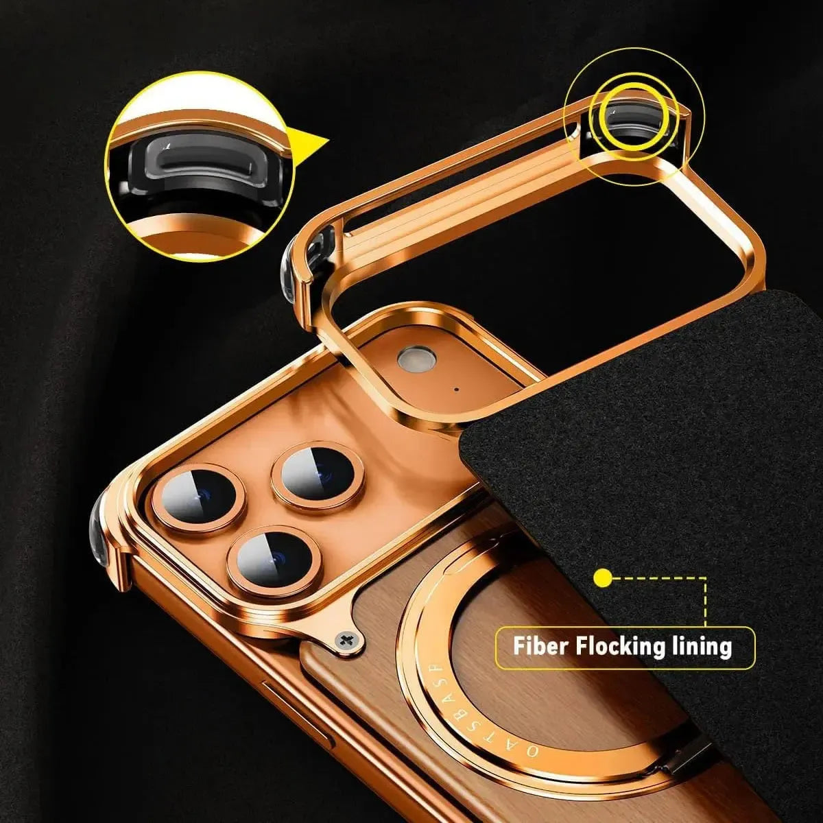 Buy Magnetic Wood Case Compatible with iPhone, Natural Wood & Aluminum Shockproof Protective Cover Unique Wooden Case with 360° Ring Stand, Natural Titanium - WYATT at Caseles-iPhone 17 Pro Max, Black