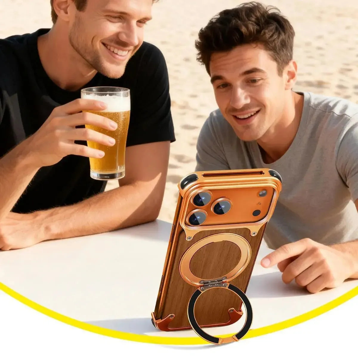 Buy Magnetic Wood Case Compatible with iPhone, Natural Wood & Aluminum Shockproof Protective Cover Unique Wooden Case with 360° Ring Stand, Natural Titanium - WYATT at Caseles-iPhone 17 Pro Max, Black