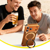 Buy Magnetic Wood Case Compatible with iPhone, Natural Wood & Aluminum Shockproof Protective Cover Unique Wooden Case with 360° Ring Stand, Natural Titanium - WYATT at Caseles-iPhone 17 Pro Max, Black