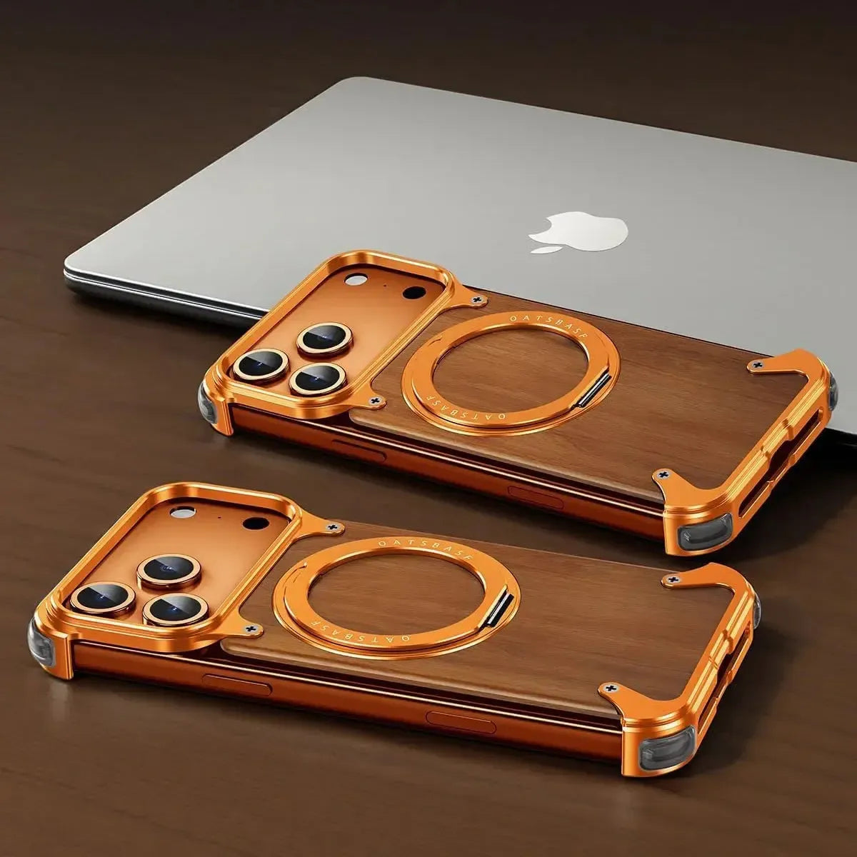 Buy Magnetic Wood Case Compatible with iPhone, Natural Wood & Aluminum Shockproof Protective Cover Unique Wooden Case with 360° Ring Stand, Natural Titanium - WYATT at Caseles-iPhone 17 Pro Max, Black