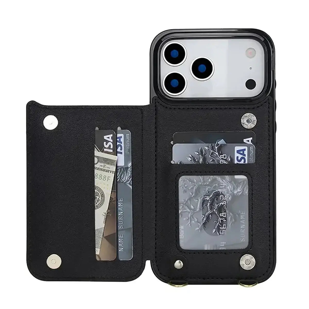 Buy Crossbody Wallet Case for iPhone, Magnetic Leather Flip Cover with Detachable Lanyard Strap, Card Holder & Kickstand, Shockproof Protection, Wyla at Caseles-iPhone 17 Pro Max, Black