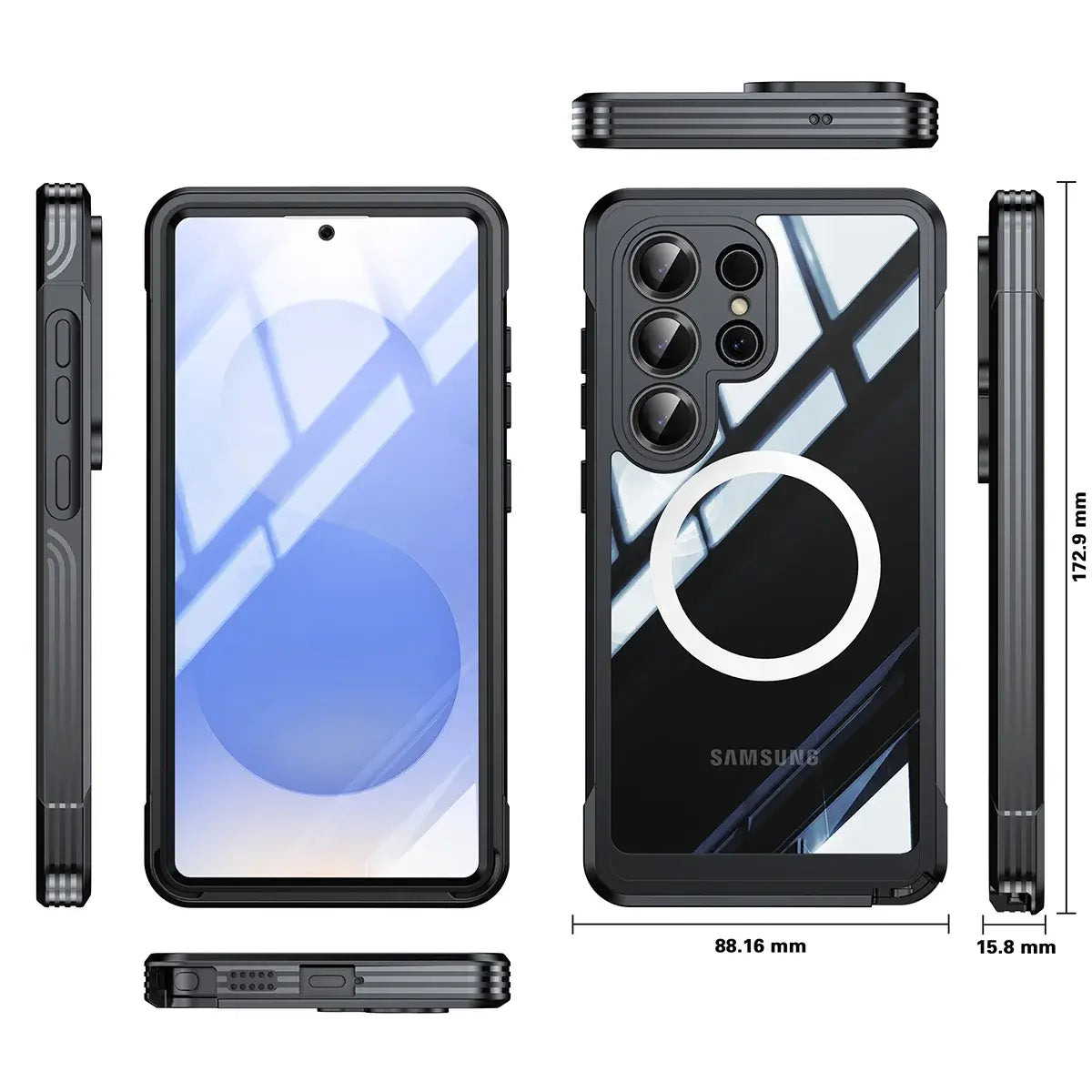 Buy Full-Body Rugged Shield for Galaxy S Series: 360° Magnetic Case with Built-in 9H+ Screen Protector - ZARK at Caseles-Samsung Galaxy S26 Ultra, Black