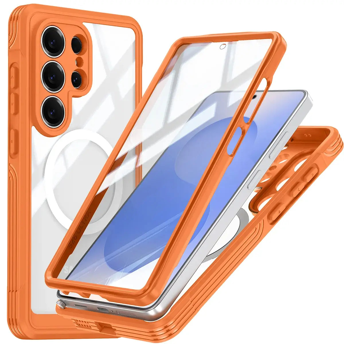 Buy Full-Body Rugged Shield for Galaxy S Series: 360° Magnetic Case with Built-in 9H+ Screen Protector - ZARK at Caseles-Samsung Galaxy S26 Ultra, Orange