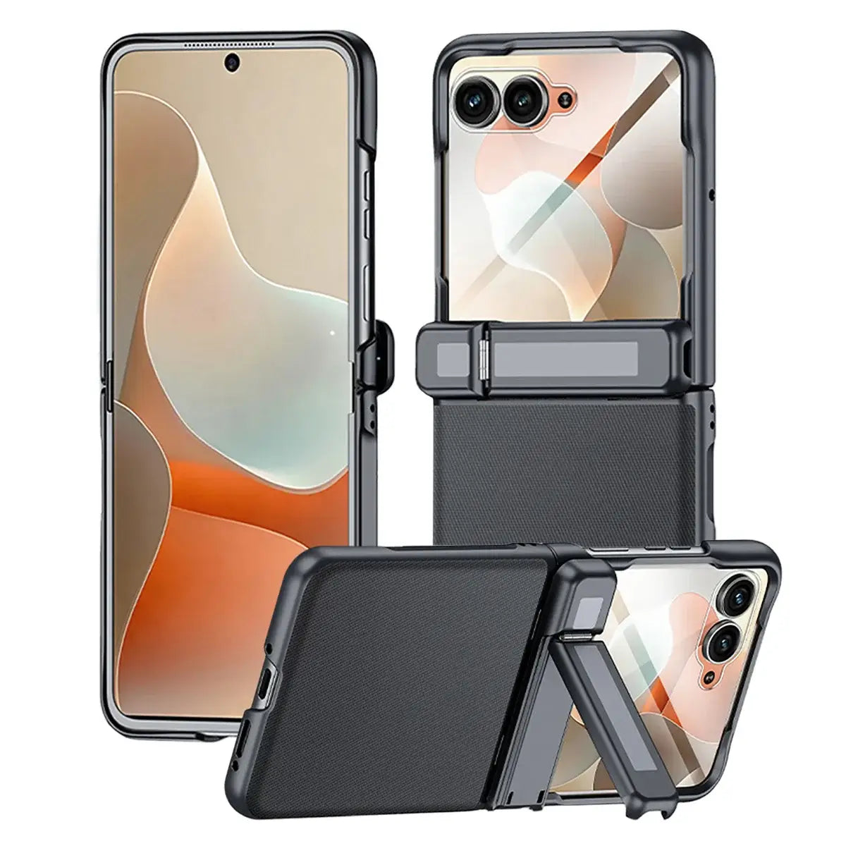 Buy Full-Body Tech-Leather Case for Moto Razr: Hinge Kickstand, Screen Protector & Wireless Charging - Hal at Caseles-Motorola Razr Ultra (2026), HD Clear-Black