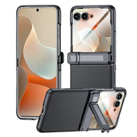 Buy Full-Body Tech-Leather Case for Moto Razr: Hinge Kickstand, Screen Protector & Wireless Charging - Hal at Caseles-Motorola Razr Ultra (2026), HD Clear-Black