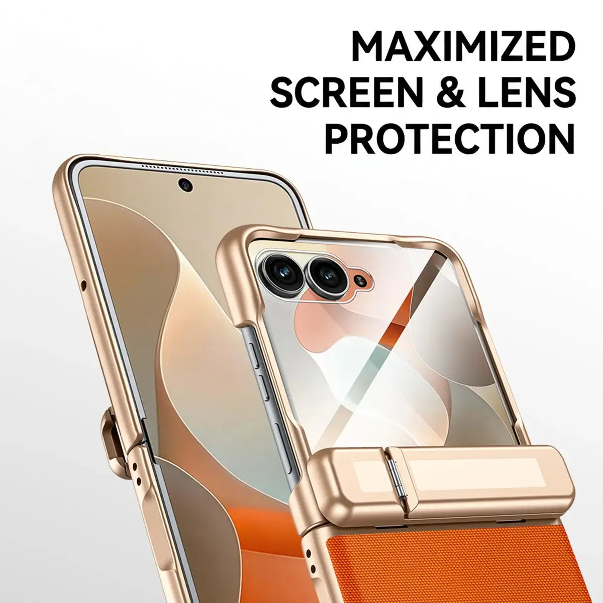 Buy Full-Body Tech-Leather Case for Moto Razr: Hinge Kickstand, Screen Protector & Wireless Charging - Hal at Caseles-Motorola Razr Ultra (2026), HD Clear-Orange