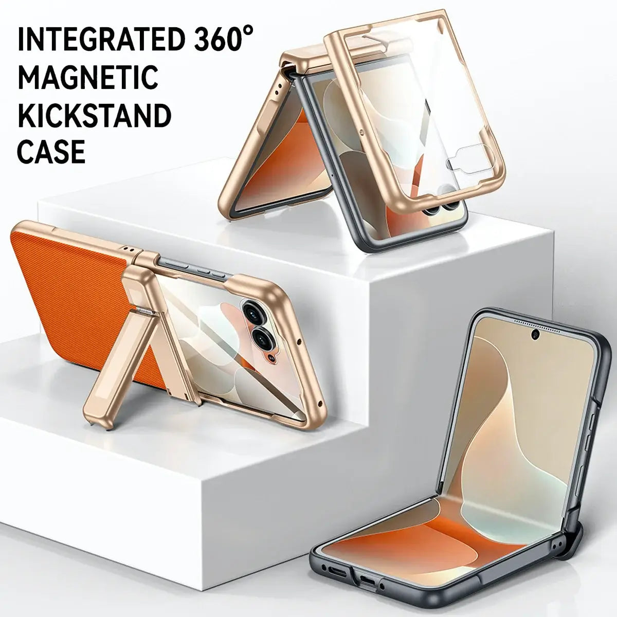 Buy Full-Body Tech-Leather Case for Moto Razr: Hinge Kickstand, Screen Protector & Wireless Charging - Hal at Caseles-Motorola Razr Ultra (2026), HD Clear-Orange