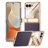 Buy Full-Body Tech-Leather Case for Moto Razr: Hinge Kickstand, Screen Protector & Wireless Charging - Hal at Caseles-Motorola Razr Ultra (2026), HD Clear-Purple