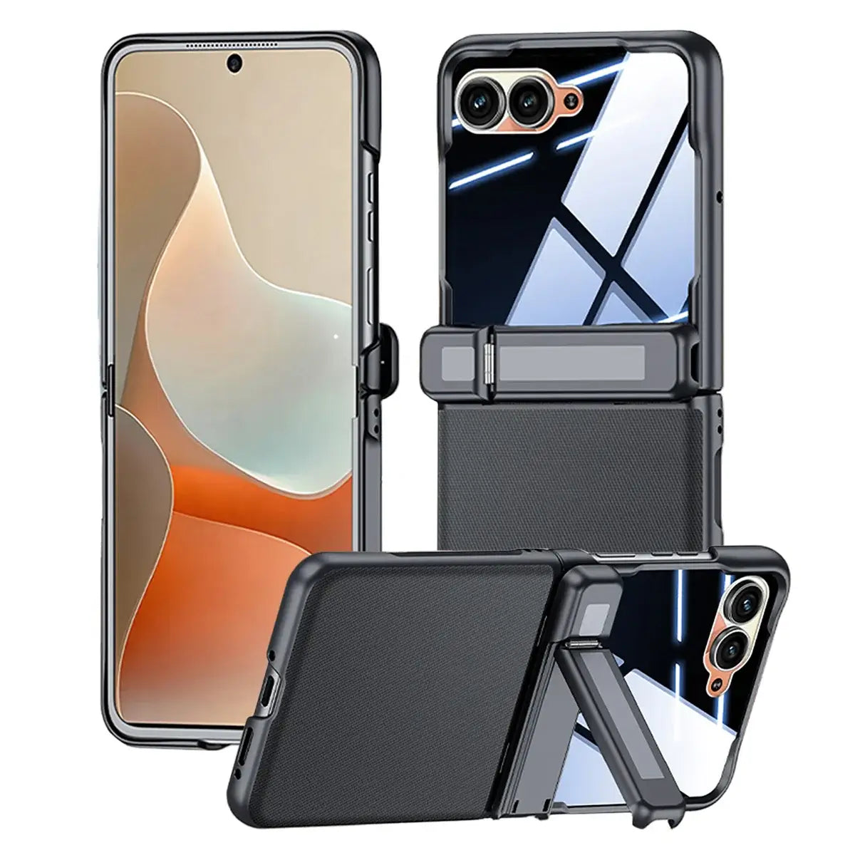 Buy Full-Body Tech-Leather Case for Moto Razr: Hinge Kickstand, Screen Protector & Wireless Charging - Hal at Caseles-Motorola Razr Ultra (2026), Privacy-Black