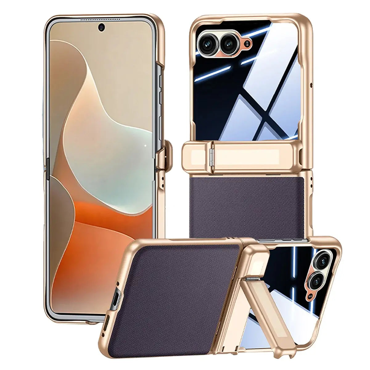 Buy Full-Body Tech-Leather Case for Moto Razr: Hinge Kickstand, Screen Protector & Wireless Charging - Hal at Caseles-Motorola Razr Ultra (2026), Privacy-Purple
