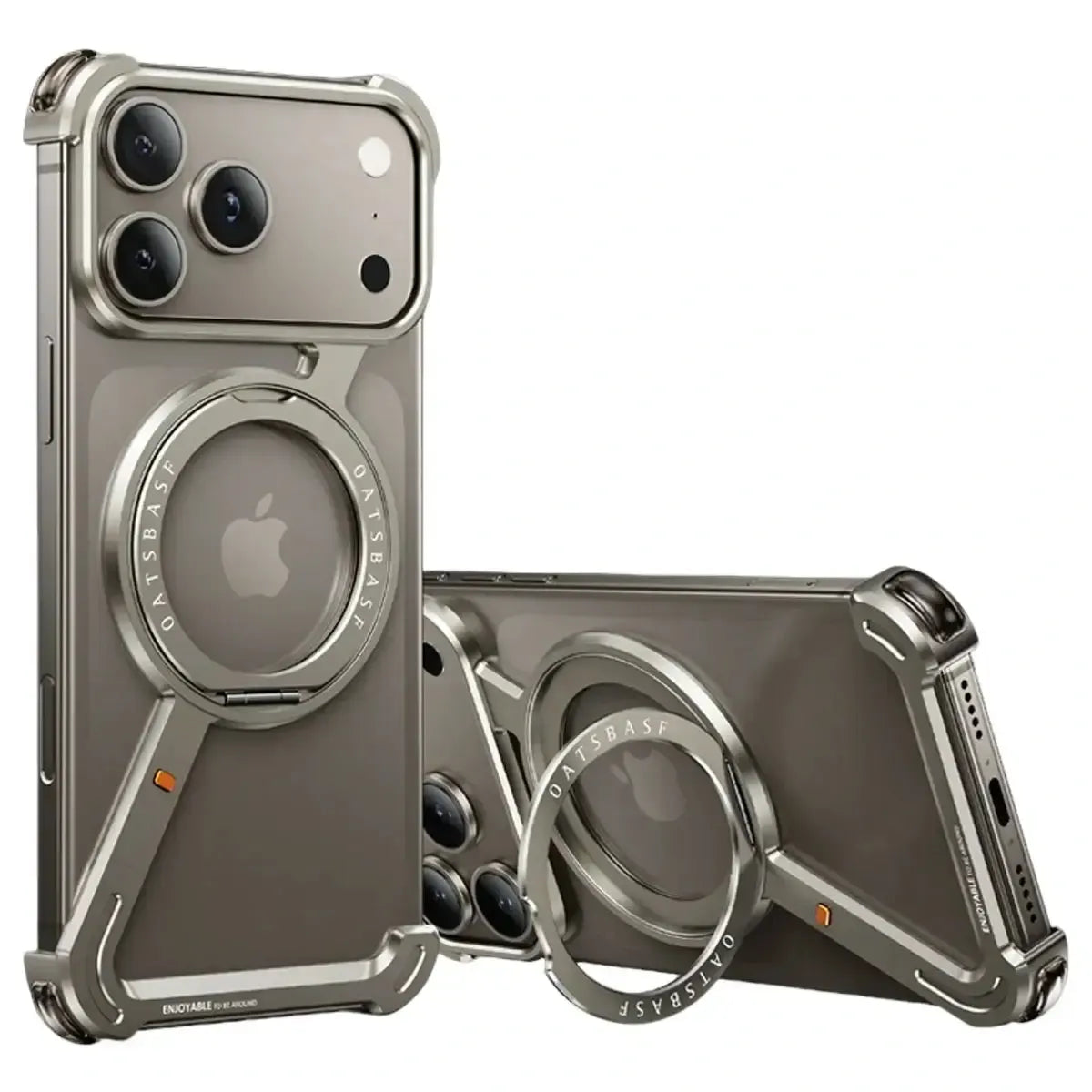 Buy Aluminum Metal Frameless Design Bumper Phone Case for iPhone with Rotatable Ring Holder Magnetic Kickstand Cover - ZEE at Caseles-iPhone 17 Pro Max, Gray