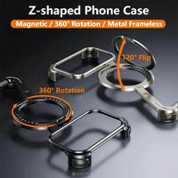 Buy Aluminum Metal Frameless Design Bumper Phone Case for iPhone with Rotatable Ring Holder Magnetic Kickstand Cover - ZEE at Caseles-iPhone 16 Pro Max, Grey