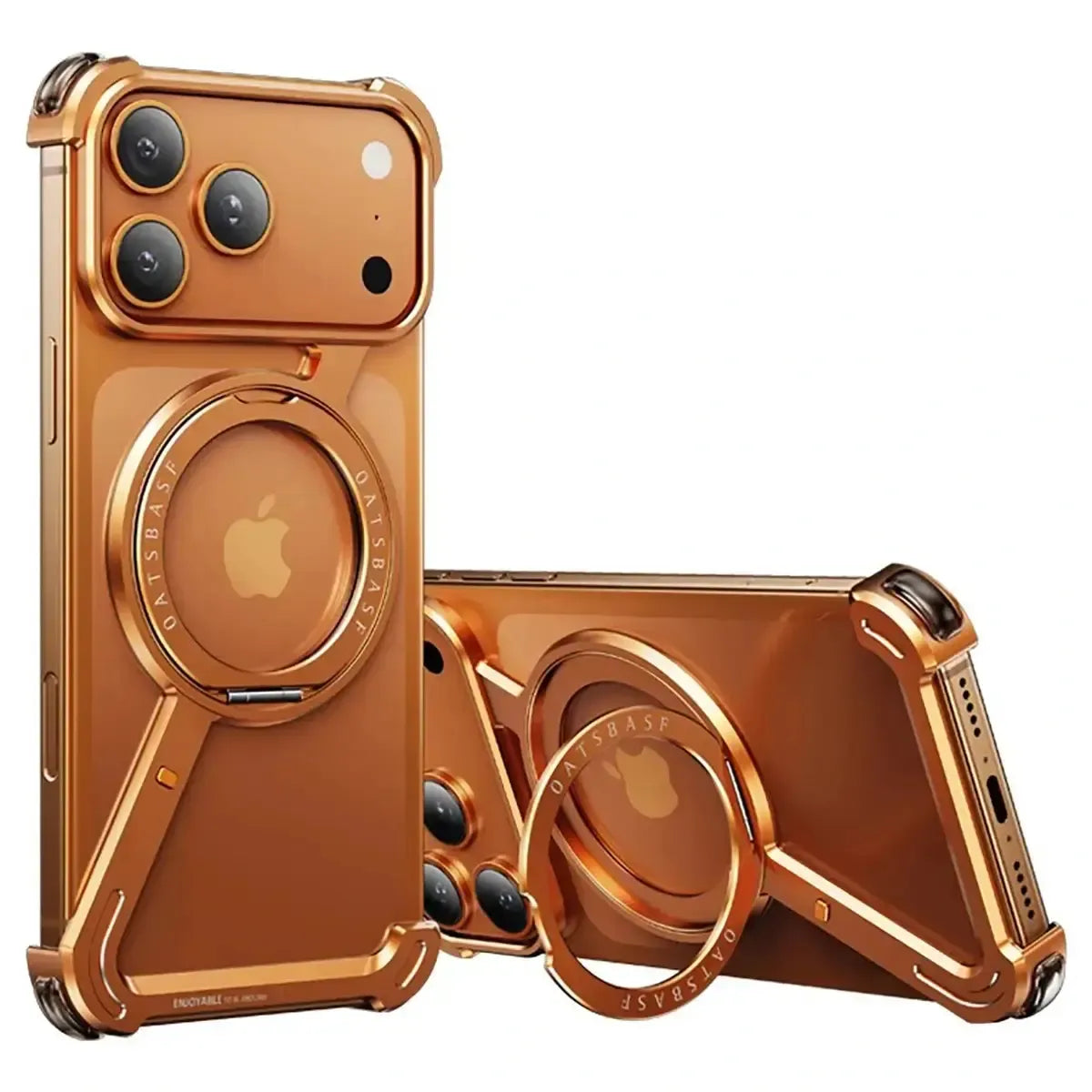 Buy Aluminum Metal Frameless Design Bumper Phone Case for iPhone with Rotatable Ring Holder Magnetic Kickstand Cover - ZEE at Caseles-iPhone 17 Pro Max, Orange