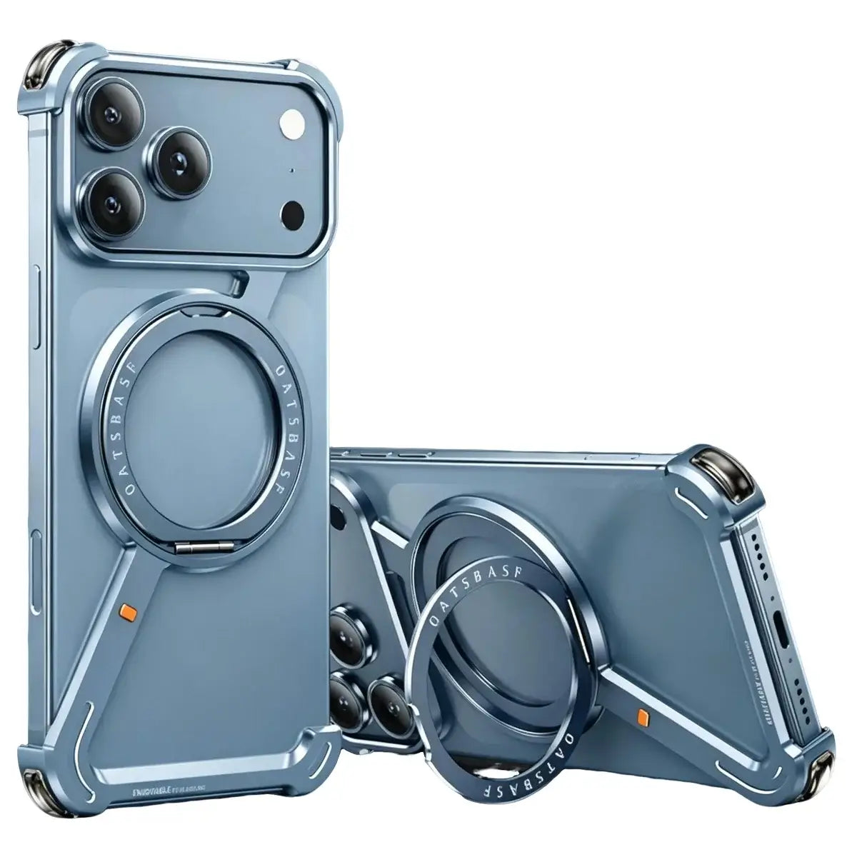 Buy Aluminum Metal Frameless Design Bumper Phone Case for iPhone with Rotatable Ring Holder Magnetic Kickstand Cover - ZEE at Caseles-iPhone 18 Pro Max, LightBlue