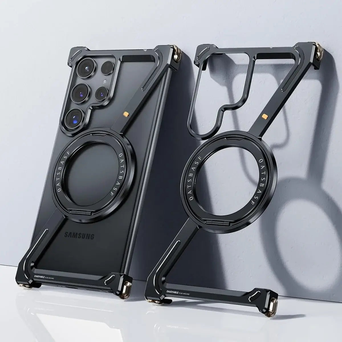 Buy Aluminum Metal Frameless Design Bumper Phone Case for Galaxy S with Rotatable Ring Holder Magnetic Kickstand Cover - ZEE at Caseles-Samsung Galaxy S26 Ultra, Black