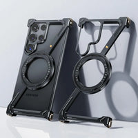 Buy Aluminum Metal Frameless Design Bumper Phone Case for Galaxy S with Rotatable Ring Holder Magnetic Kickstand Cover - ZEE at Caseles-Samsung Galaxy S26 Ultra, Black