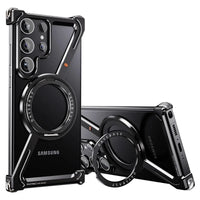 Buy Aluminum Metal Frameless Design Bumper Phone Case for Galaxy S with Rotatable Ring Holder Magnetic Kickstand Cover - ZEE at Caseles-Samsung Galaxy S26 Ultra, Black