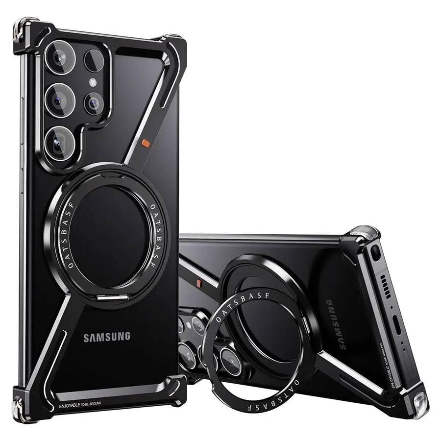 Buy Aluminum Metal Frameless Design Bumper Phone Case for Galaxy S with Rotatable Ring Holder Magnetic Kickstand Cover - ZEE at Caseles-Samsung Galaxy S26 Ultra, Black