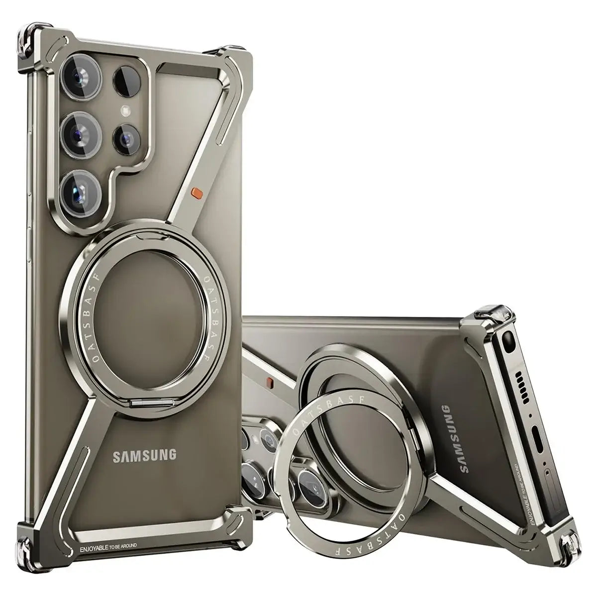 Buy Aluminum Metal Frameless Design Bumper Phone Case for Galaxy S with Rotatable Ring Holder Magnetic Kickstand Cover - ZEE at Caseles-Samsung Galaxy S26 Ultra, Gray