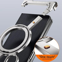 Buy Aluminum Metal Frameless Design Bumper Phone Case for Galaxy Z with Rotatable Ring Holder Magnetic Kickstand Cover - ZEE at Caseles-Samsung Galaxy Z Fold 7, Black