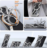 Buy Aluminum Metal Frameless Design Bumper Phone Case for Galaxy Z with Rotatable Ring Holder Magnetic Kickstand Cover - ZEE at Caseles-Samsung Galaxy Z Fold 7, Black