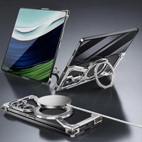 Buy Aluminum Metal Frameless Design Bumper Phone Case for Galaxy Z with Rotatable Ring Holder Magnetic Kickstand Cover - ZEE at Caseles-Samsung Galaxy Z Fold 7, Black