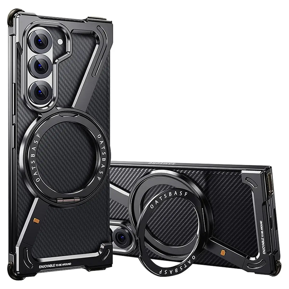 Buy Aluminum Metal Frameless Design Bumper Phone Case for Galaxy Z with Rotatable Ring Holder Magnetic Kickstand Cover - ZEE at Caseles-Samsung Galaxy Z Fold 7, Black