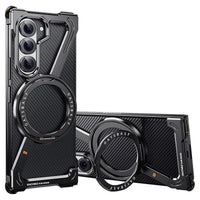 Buy Aluminum Metal Frameless Design Bumper Phone Case for Galaxy Z with Rotatable Ring Holder Magnetic Kickstand Cover - ZEE at Caseles-Samsung Galaxy Z Fold 7, Black