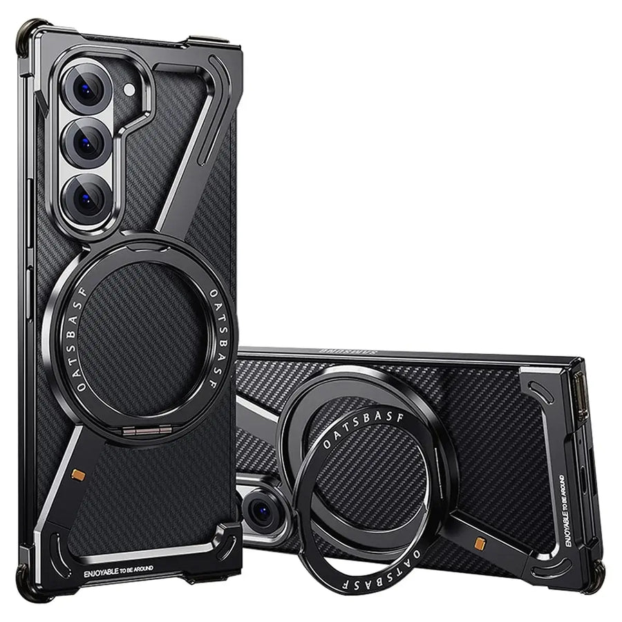 Buy Aluminum Metal Frameless Design Bumper Phone Case for Galaxy Z with Rotatable Ring Holder Magnetic Kickstand Cover - ZEE at Caseles-Samsung Galaxy Z Fold 7, Black