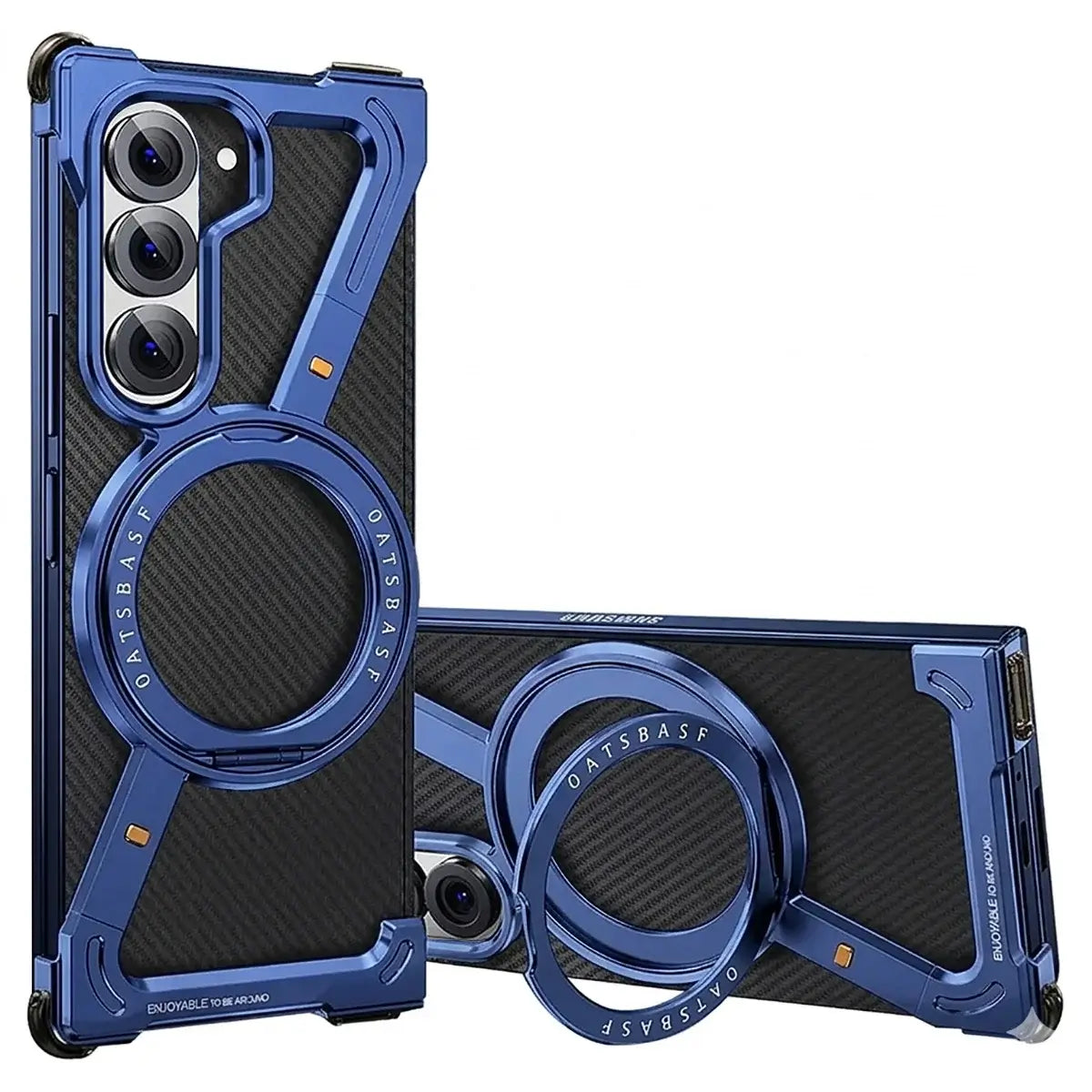 Buy Aluminum Metal Frameless Design Bumper Phone Case for Galaxy Z with Rotatable Ring Holder Magnetic Kickstand Cover - ZEE at Caseles-Samsung Galaxy Z Fold 7, Blue