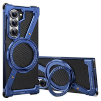 Buy Aluminum Metal Frameless Design Bumper Phone Case for Galaxy Z with Rotatable Ring Holder Magnetic Kickstand Cover - ZEE at Caseles-Samsung Galaxy Z Fold 7, Blue