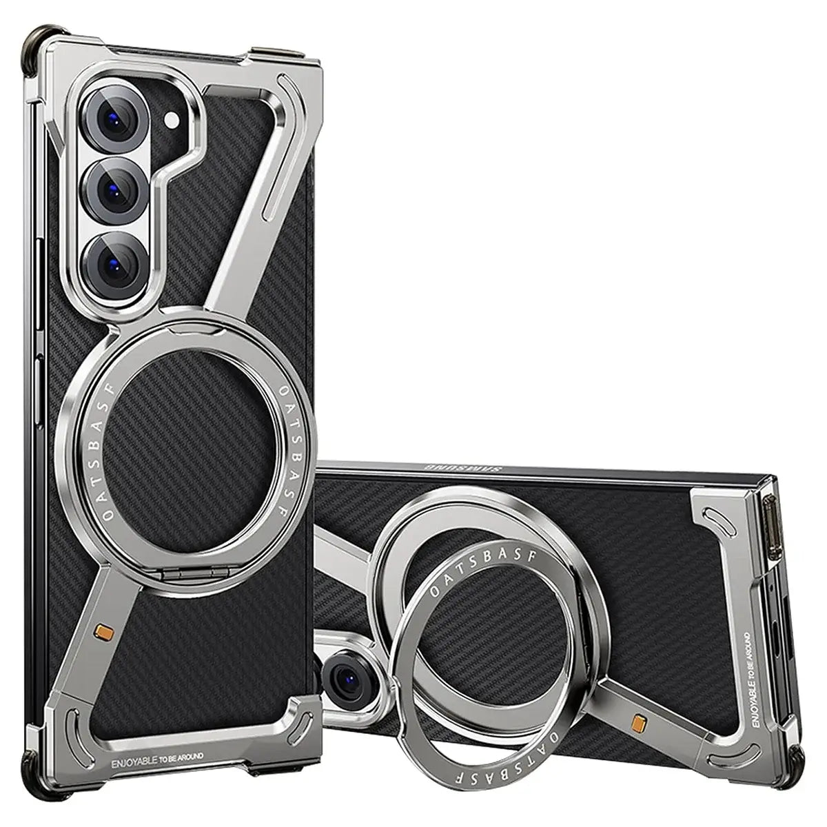 Buy Aluminum Metal Frameless Design Bumper Phone Case for Galaxy Z with Rotatable Ring Holder Magnetic Kickstand Cover - ZEE at Caseles-Samsung Galaxy Z Fold 7, Gray