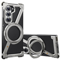 Buy Aluminum Metal Frameless Design Bumper Phone Case for Galaxy Z with Rotatable Ring Holder Magnetic Kickstand Cover - ZEE at Caseles-Samsung Galaxy Z Fold 7, Gray