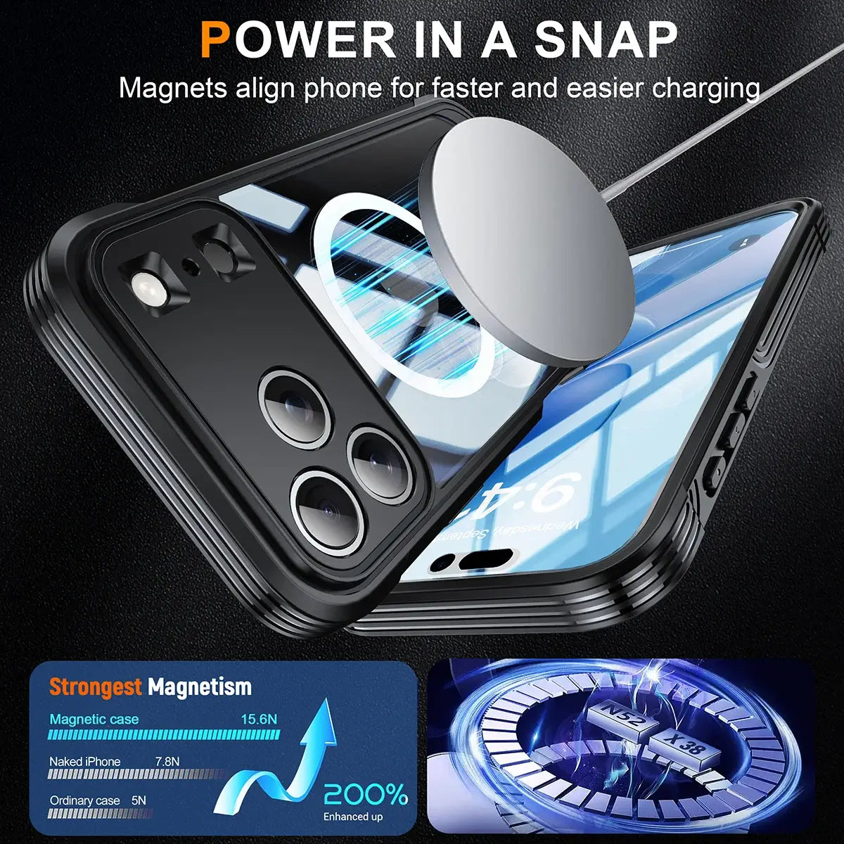 Buy Full-Body Rugged Shield for iPhone Series: 360° Magnetic Case with Built-in 9H+ Screen Protector - ZONA at Caseles-iPhone 17 Pro Max, Black