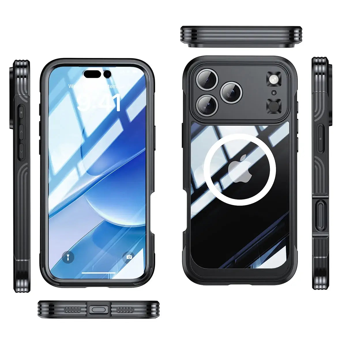 Buy Full-Body Rugged Shield for iPhone Series: 360° Magnetic Case with Built-in 9H+ Screen Protector - ZONA at Caseles-iPhone 17 Pro Max, Black