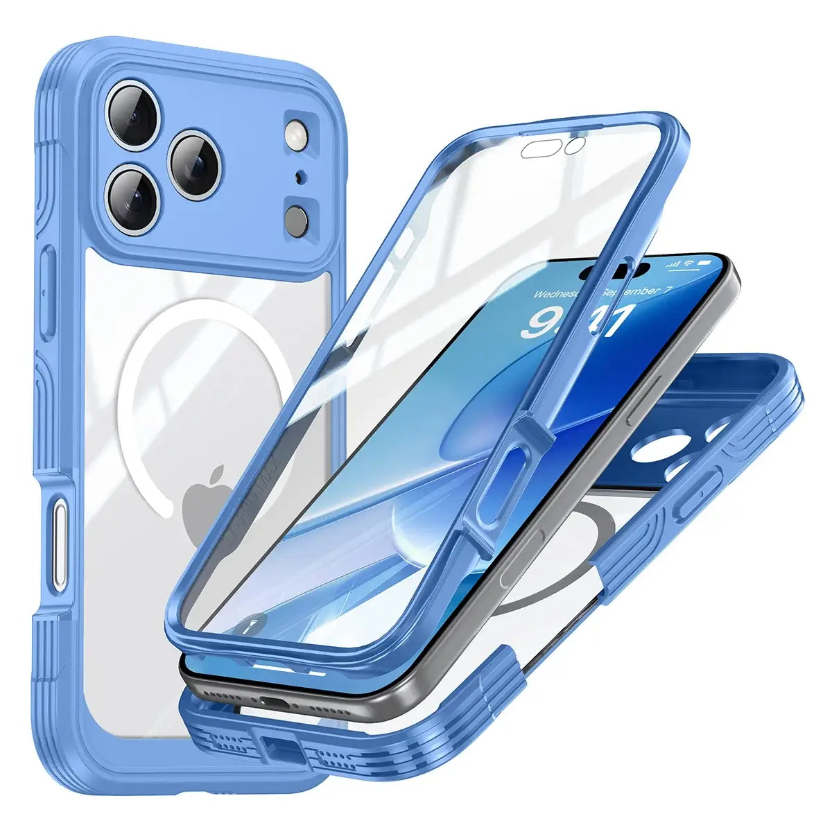 Buy Full-Body Rugged Shield for iPhone Series: 360° Magnetic Case with Built-in 9H+ Screen Protector - ZONA at Caseles-iPhone 17 Pro Max, Blue