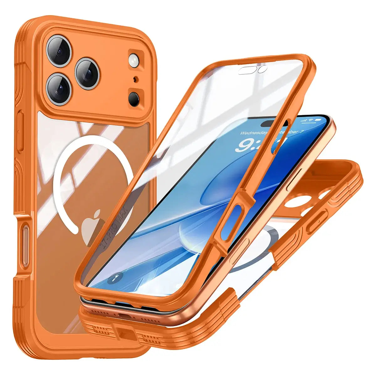 Buy Full-Body Rugged Shield for iPhone Series: 360° Magnetic Case with Built-in 9H+ Screen Protector - ZONA at Caseles-iPhone 17 Pro Max, Orange